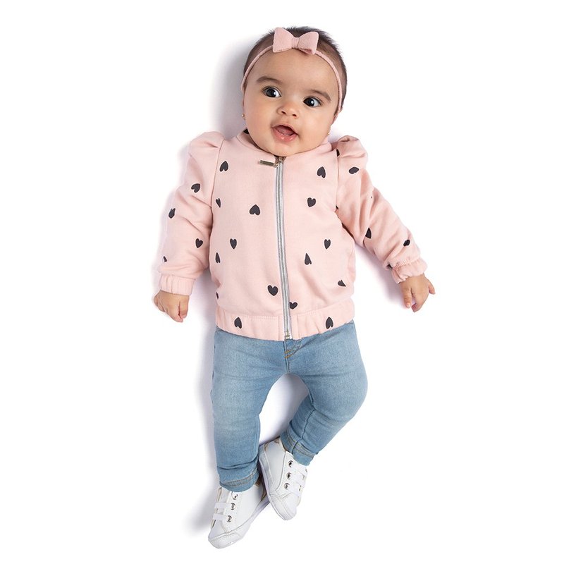 Conjunto Bebê Feminino Jaqueta Moletom Calça Cotton Jeans TMX